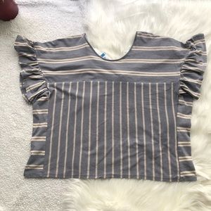 COPY - Lucky Brand Mix Stripe Ruffle Tee Grey Siz…